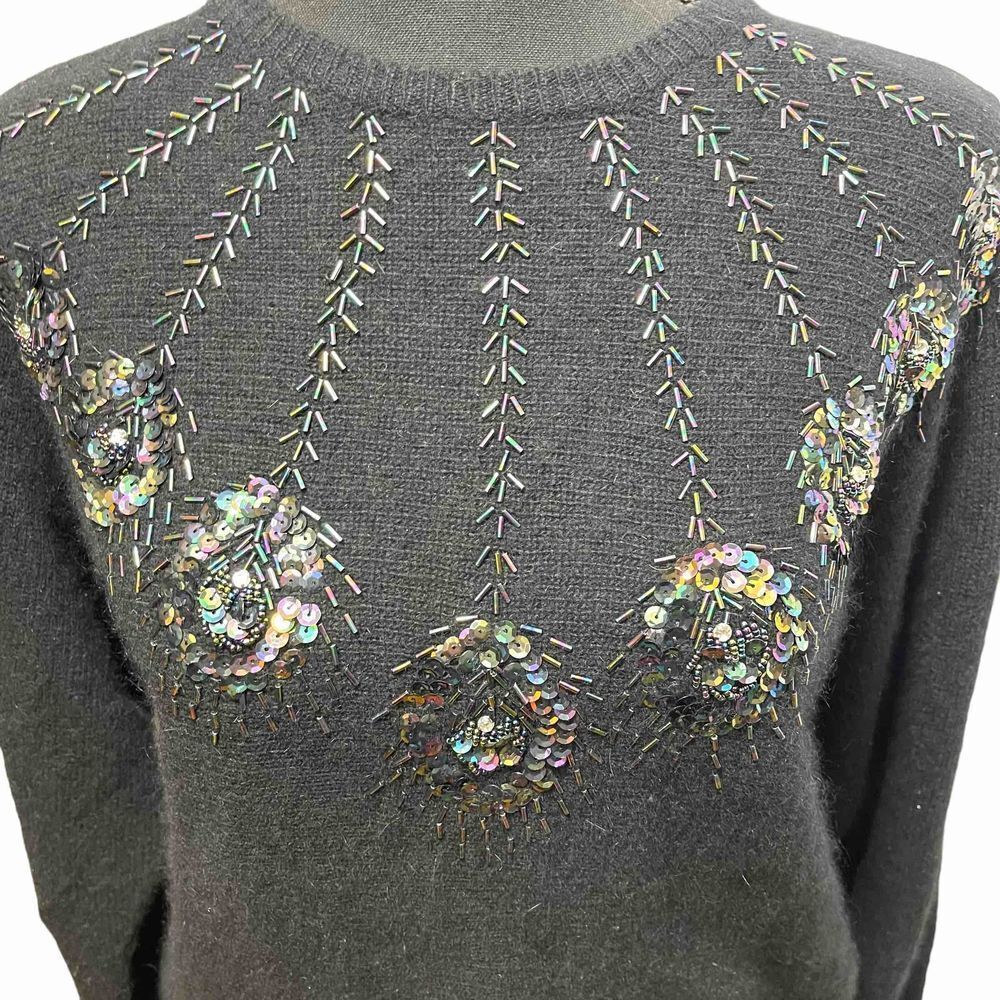 Albee Black Sweater with  Beaded Peacock Feather accents -Size Small